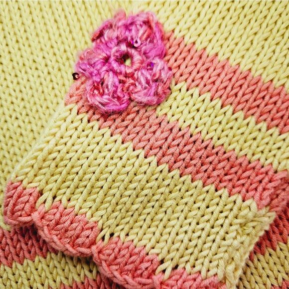 Vintage Crochet Knit Floral Stripe Pink Coquette Button Down Cardigan Sweater M - Picture 14 of 14
